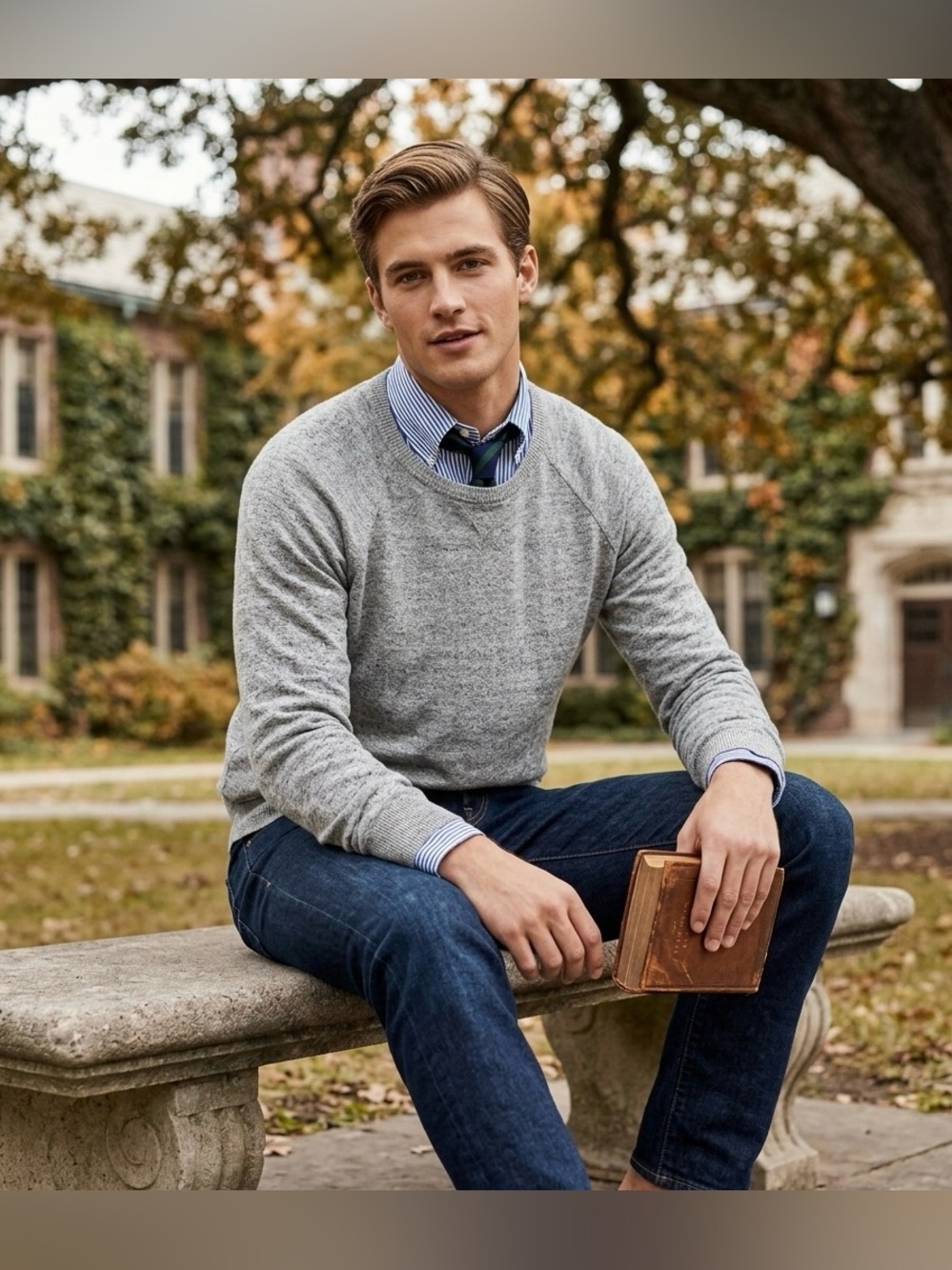 J. Crew Gray 100% Cotton Crew Neck Sweater Men's Small Long Sleeve Marled Knit